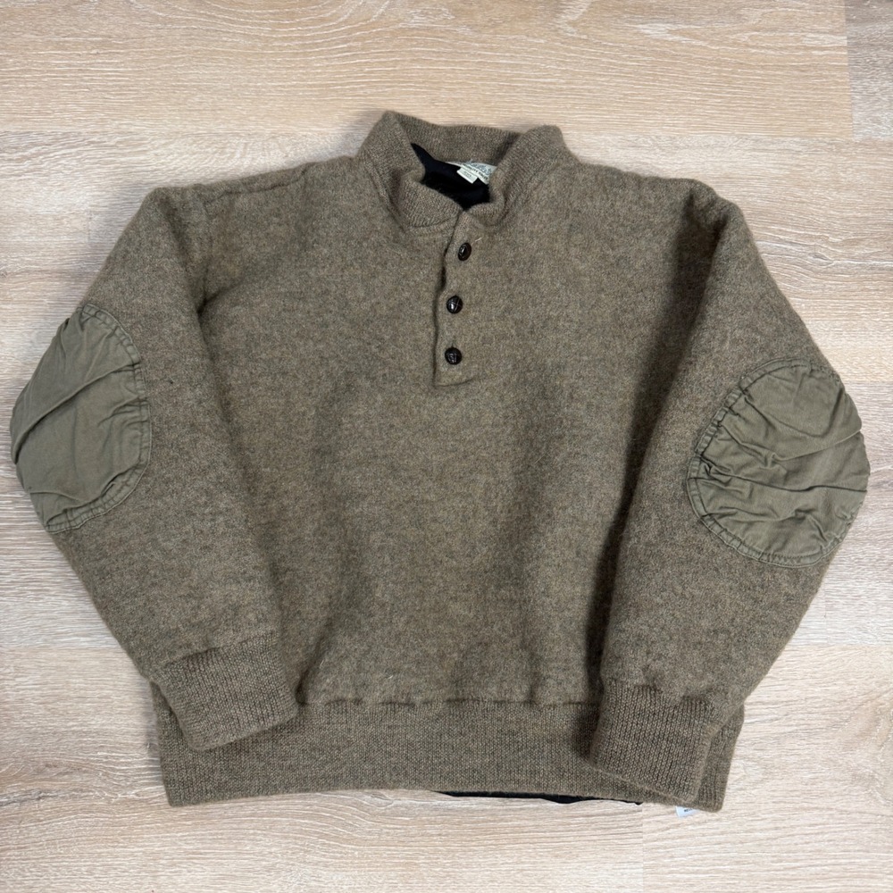 Cabelas WindShear Wool Blend Henley Sweater Mens 2XL Tall Brown Elbow Patches